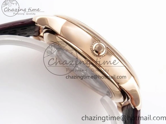 0203 Modern De Ville Date RG MKF 1:1 Best Edition White Textured Dial Roman Marker on Brown Leather Strap A 7752